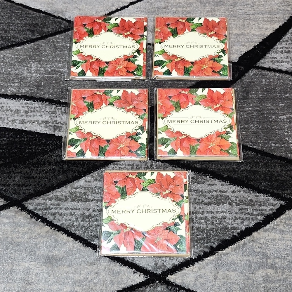 VINTAGEMICHAEL'S POINSETTIA GOLD FOIL MERRY CHRISTMAS 30 BLANK NOTE CARDS & ENV…